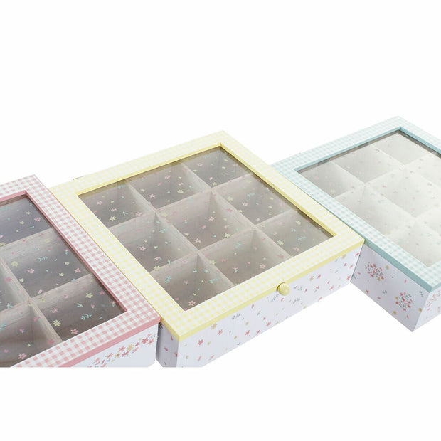 Teebox DKD Home Decor Kristall Metall MDF (24 x 24 x 7 cm) (3 Stück)