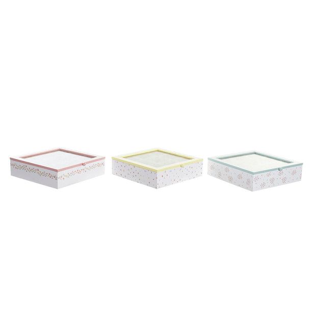 Teebox DKD Home Decor Kristall Metall MDF (24 x 24 x 7 cm) (3 Stück)