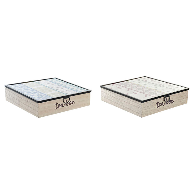 Teebox DKD Home Decor Kristall Metall MDF Afrikaner (24,5 x 24,5 x 6 cm) (2 Stück)