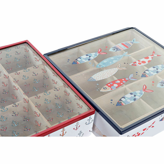 Teebox DKD Home Decor Kristall Metall MDF (24 x 24 x 6,5 cm) (2 Stück)