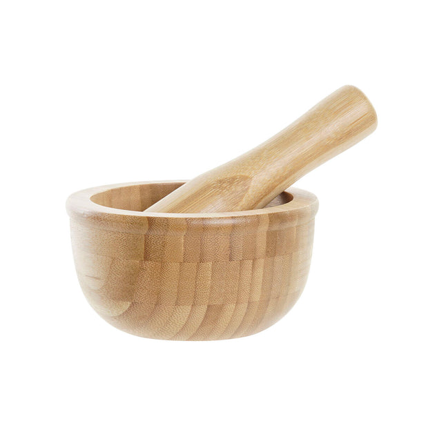 Mörser DKD Home Decor Bambus (12,5 x 12,5 x 6,3 cm)