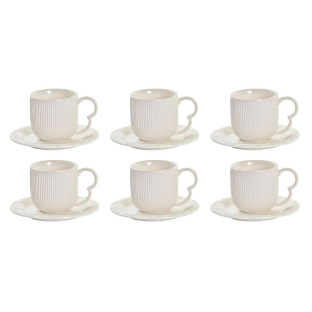 Set aus 6 Teetassen mit Teller DKD Home Decor natürlich Porzellan Weiß (90 ml)