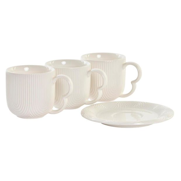 Set aus 6 Teetassen mit Teller DKD Home Decor natürlich Porzellan Weiß (90 ml)