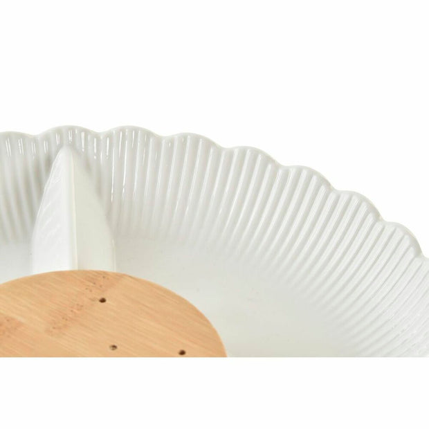 Tablett für Snacks DKD Home Decor natürlich Porzellan Weiß Bambus (25,5 x 25,5 x 3 cm)