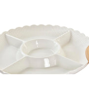 Tablett für Snacks DKD Home Decor natürlich Porzellan Weiß Bambus (25,5 x 25,5 x 3 cm)