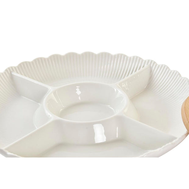 Tablett für Snacks DKD Home Decor natürlich Porzellan Weiß Bambus (25,5 x 25,5 x 3 cm)