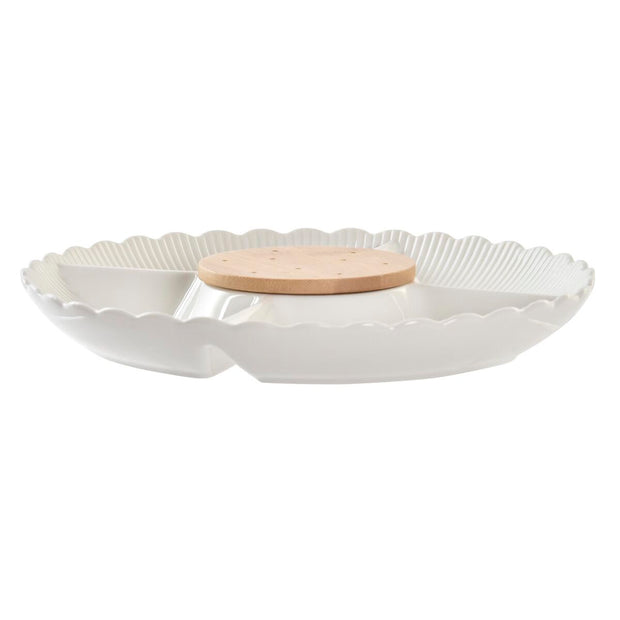 Tablett für Snacks DKD Home Decor natürlich Porzellan Weiß Bambus (25,5 x 25,5 x 3 cm)