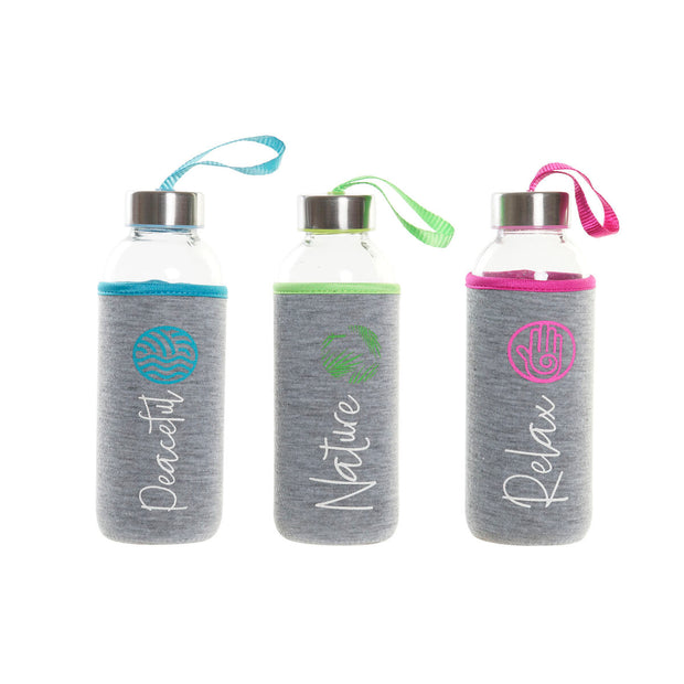 Wasserflasche DKD Home Decor Kristall Grau Neopren (400 ml) (3 Stück)