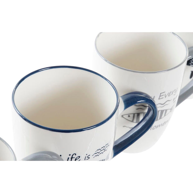 Henkelbecher DKD Home Decor Porzellan Grau Blau Mediterraner (320 ml) (4 Stück)