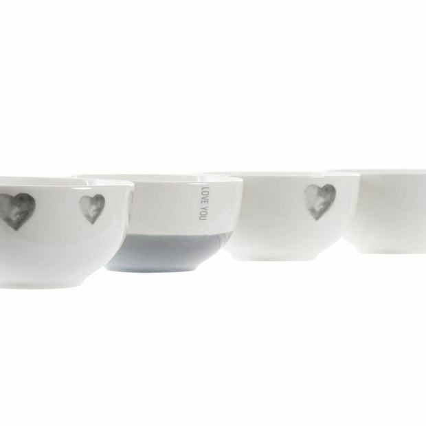 Schüssel DKD Home Decor Porzellan Grau Bone China Porzellan Herzen (13 x 13 x 6,8 cm) (4 Stück)