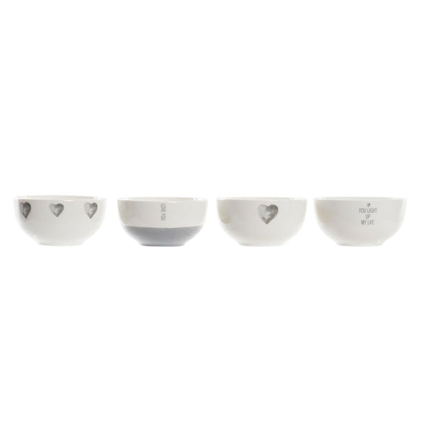 Schüssel DKD Home Decor Porzellan Grau Bone China Porzellan Herzen (13 x 13 x 6,8 cm) (4 Stück)