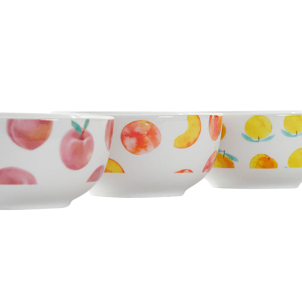 Schüssel DKD Home Decor Früchte Porzellan (13,5 x 13,5 x 6,5 cm) (3 Stück)