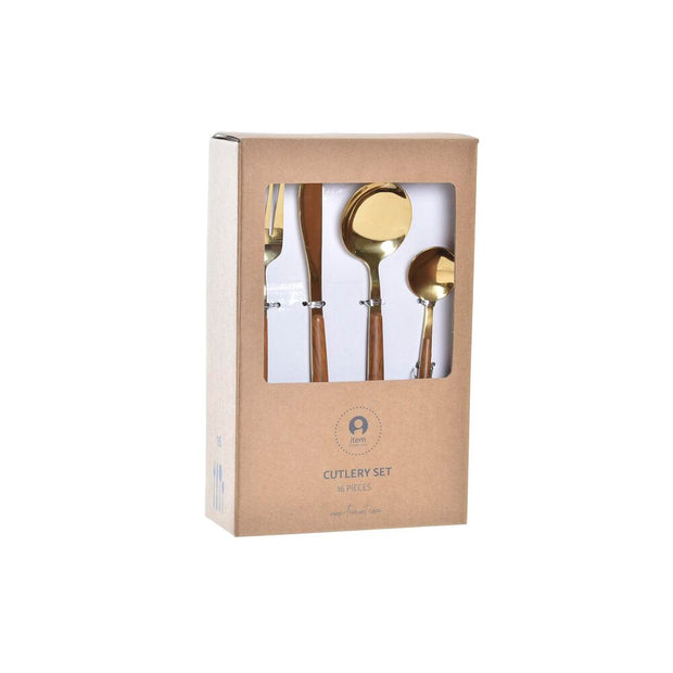 Besteck DKD Home Decor natürlich Golden Edelstahl (3 x 2,4 x 21 cm) (16 pcs)