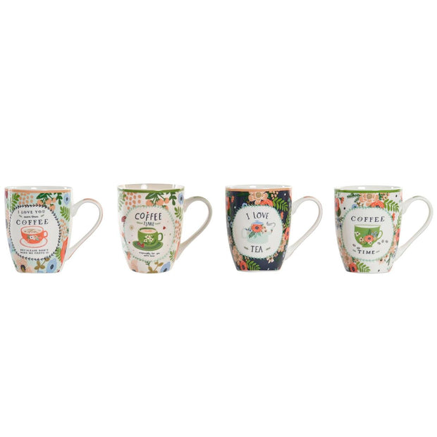 Henkelbecher DKD Home Decor Porzellan Bunt Shabby Chic (340 ml) (4 Stück)