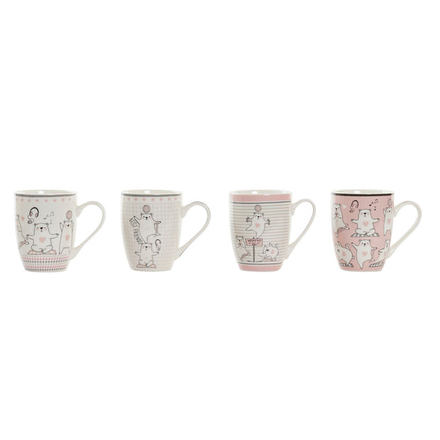 Henkelbecher DKD Home Decor Porzellan Rosa Weiß Für Kinder Bär (350 ml) (4 Stück)