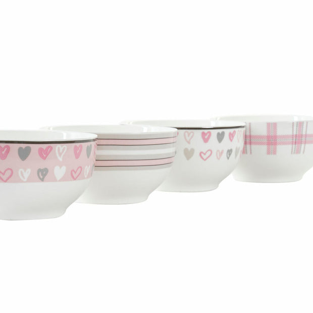 Schüssel DKD Home Decor Porzellan Rosa Weiß Bone China Porzellan (13 x 13 x 7 cm) (4 Stück)