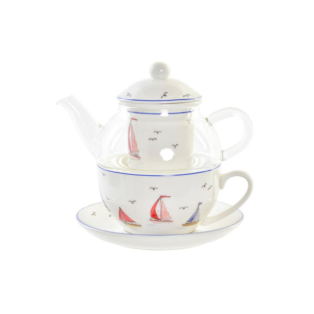 Teekanne DKD Home Decor Yachten Kristall Porzellan Weiß (250 ml)