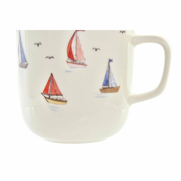 Henkelbecher DKD Home Decor Porzellan Yachten Rot Blau Weiß Mediterraner (380 ml)