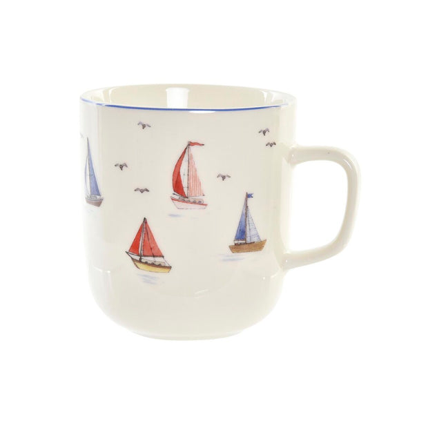 Henkelbecher DKD Home Decor Porzellan Yachten Rot Blau Weiß Mediterraner (380 ml)