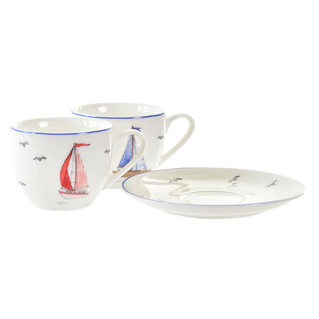 Satz von Kaffeetassen DKD Home Decor Yachten Porzellan Rot Blau (90 ml) (2 Stück)