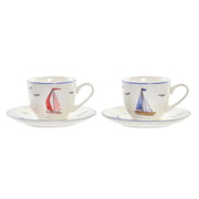 Satz von Kaffeetassen DKD Home Decor Yachten Porzellan Rot Blau (90 ml) (2 Stück)