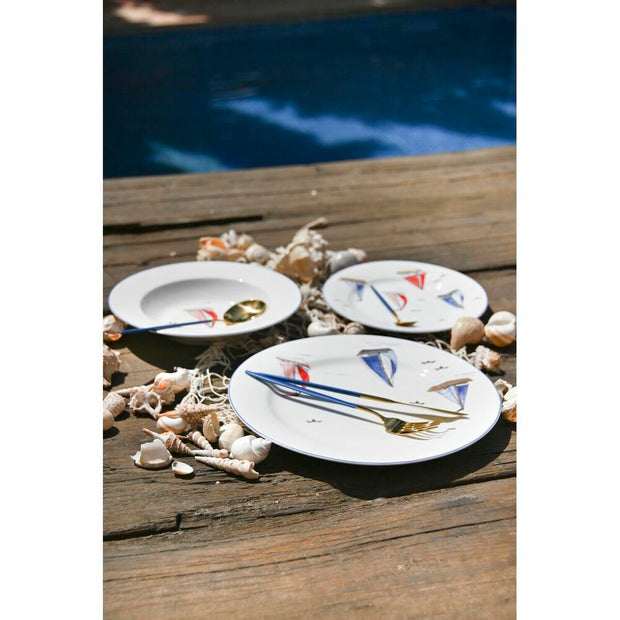 Flad plade DKD Home Decor Yachten Porzellan (19 x 19 x 2 cm)