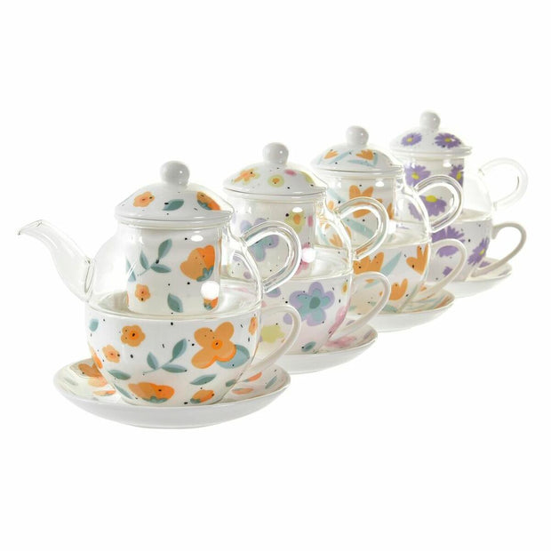 Teekanne DKD Home Decor Blomster Kristall Porzellan Bunt (250 ml) (4 Stück)