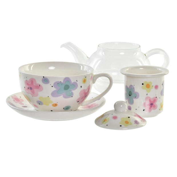 Teekanne DKD Home Decor Blomster Kristall Porzellan Bunt (250 ml) (4 Stück)