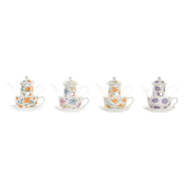 Teekanne DKD Home Decor Blomster Kristall Porzellan Bunt (250 ml) (4 Stück)
