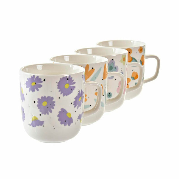 Henkelbecher DKD Home Decor Porzellan Weiß Bunt Blomster (380 ml) (4 Stück)