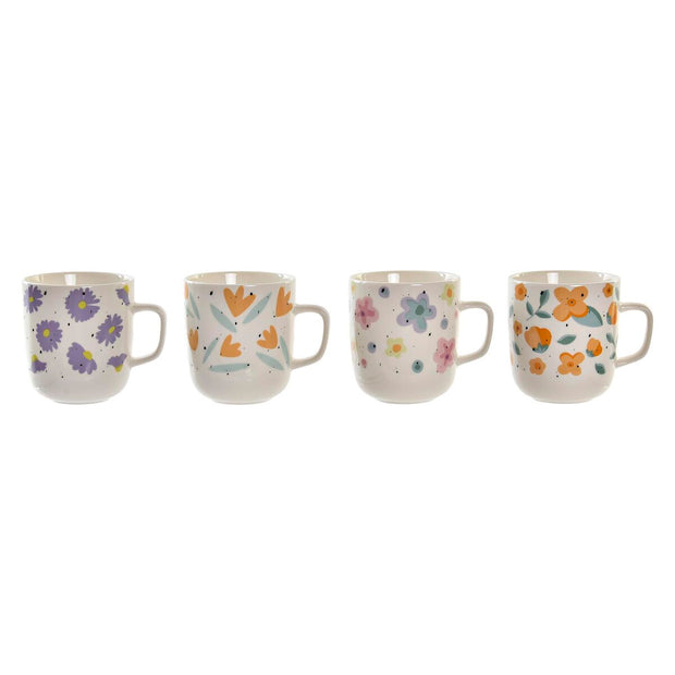 Henkelbecher DKD Home Decor Porzellan Weiß Bunt Blomster (380 ml) (4 Stück)