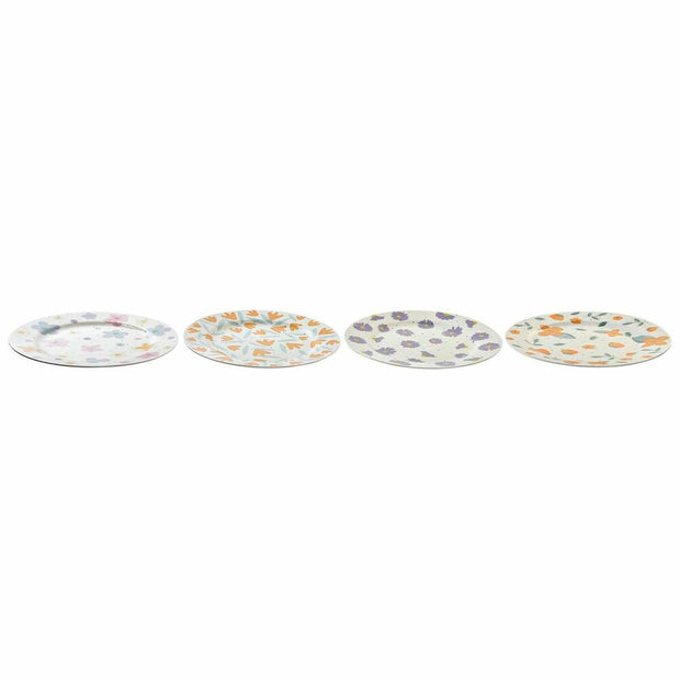 Flad plade DKD Home Decor Porzellan Weiß Bunt (27 x 27 x 2 cm) (4 Stück)