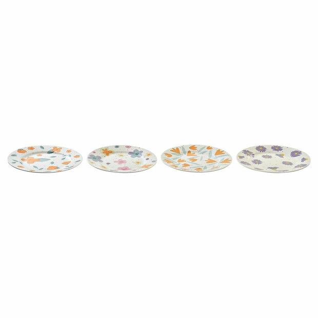 Flad plade DKD Home Decor Porzellan Weiß Bunt (19 x 19 x 2 cm) (4 Stück)