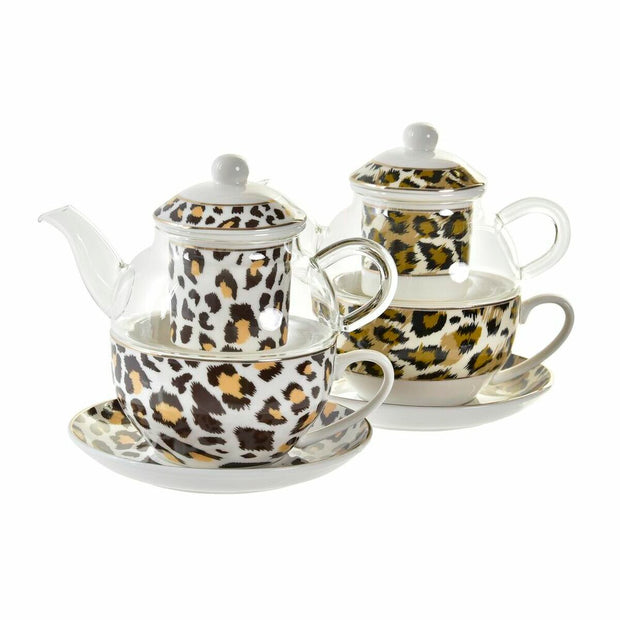 Teekanne DKD Home Decor Leopard Kristall Porzellan (250 ml) (2 Stück)