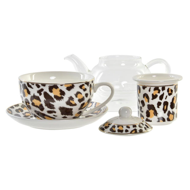 Teekanne DKD Home Decor Leopard Kristall Porzellan (250 ml) (2 Stück)