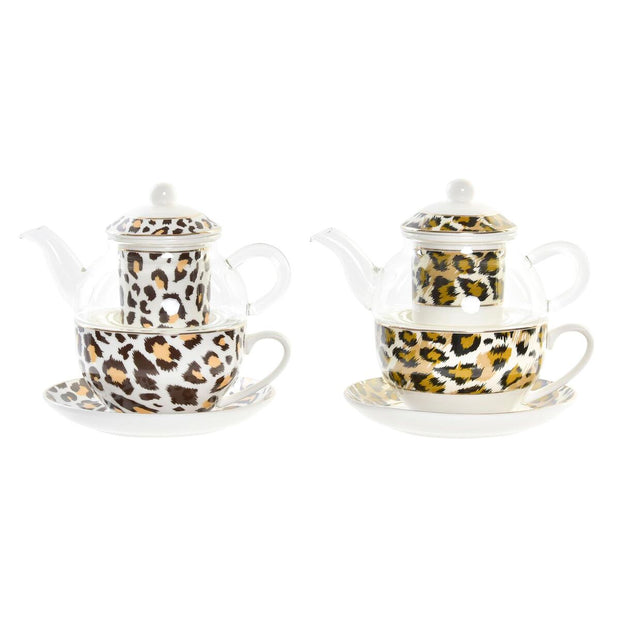 Teekanne DKD Home Decor Leopard Kristall Porzellan (250 ml) (2 Stück)