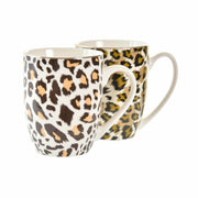 Henkelbecher DKD Home Decor Porzellan Schwarz Braun Weiß Leopard Kolonial (380 ml) (2 Stück)