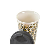 Henkelbecher DKD Home Decor Porzellan Schwarz Braun Silikon Leopard Kolonial (400 ml) (2 Stück)