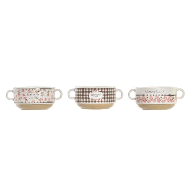 Schüssel DKD Home Decor Rosa Weiß Bone China Porzellan (16 x 12 x 6,5 cm) (3 Stück)