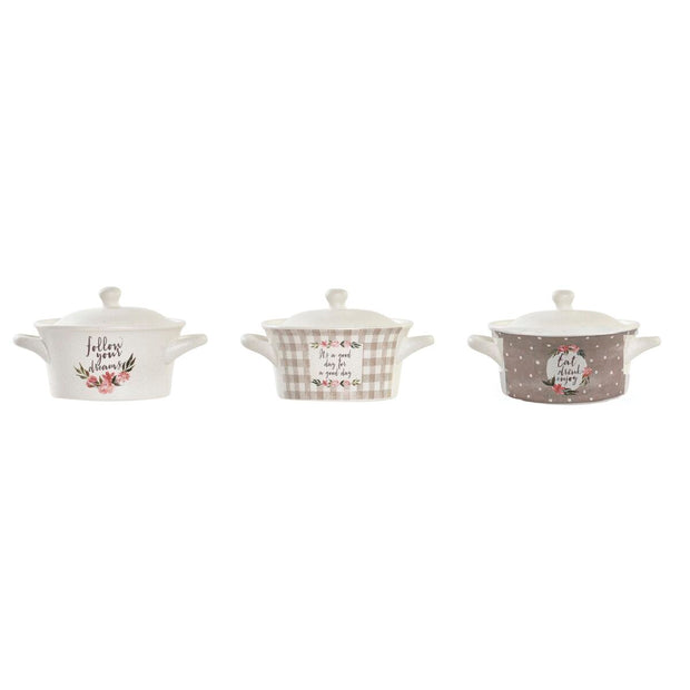 Tasse mit Deckel DKD Home Decor Bone China Porzellan (16,5 x 13 x 9 cm) (3 Stück)