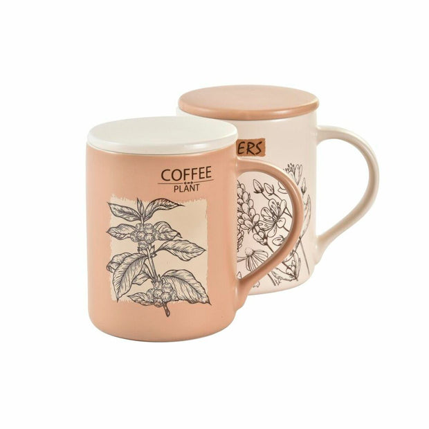 Teetasse DKD Home Decor Beige Hellbraun Bone China Porzellan (420 ml) (2 Stück)