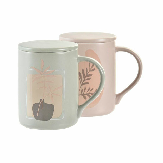 Teetasse DKD Home Decor Beige Minze Bone China Porzellan (420 ml) (2 Stück)