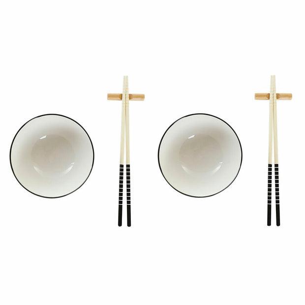 Sushi-Set DKD Home Decor Schwarz Weiß Bambus Steingut (30 x 21 x 3 cm)