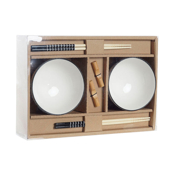 Sushi-Set DKD Home Decor Schwarz Weiß Bambus Steingut (30 x 21 x 3 cm)