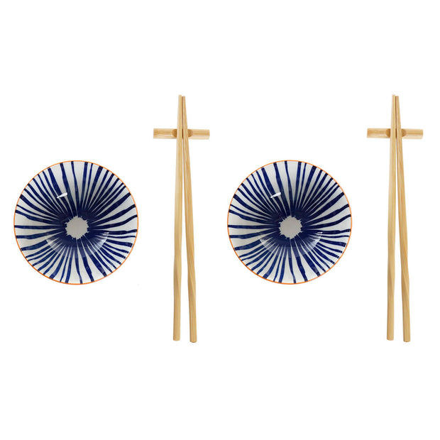 Sushi-Set DKD Home Decor Blau Weiß Bambus Steingut (30 x 21 x 7 cm)