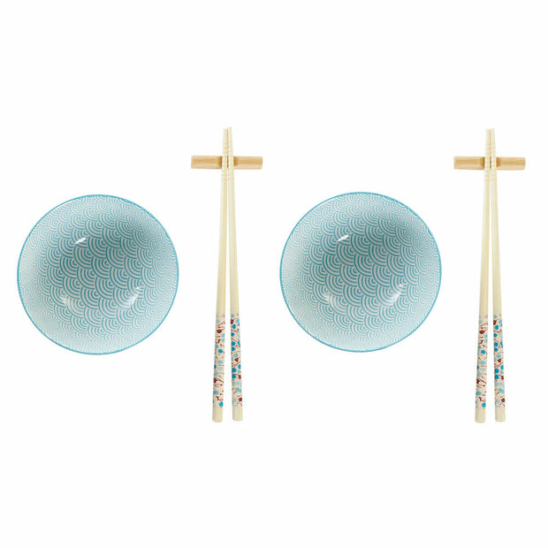 Sushi-Set DKD Home Decor Blau Weiß Bambus Steingut (30 x 21 x 7 cm)