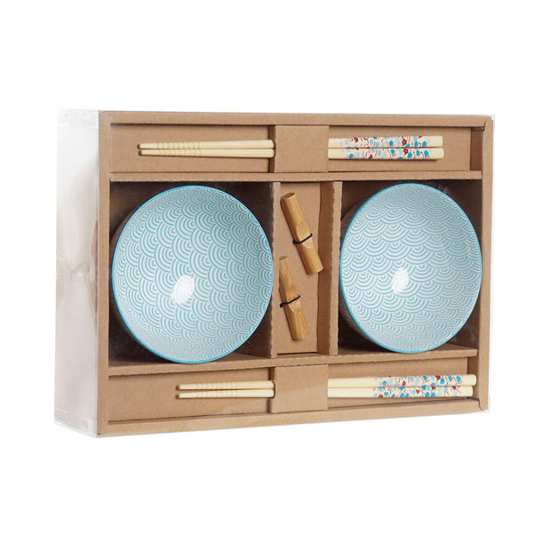 Sushi-Set DKD Home Decor Blau Weiß Bambus Steingut (30 x 21 x 7 cm)