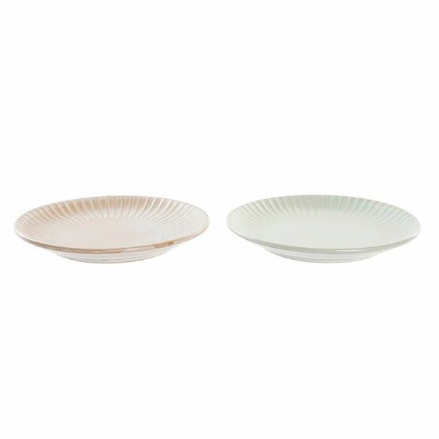 Flad plade DKD Home Decor Minze Hellrosa Steingut (20 x 20 x 2 cm) (2 Stück)