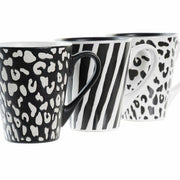 Henkelbecher DKD Home Decor Schwarz Weiß Kolonial Steingut Dschungel (360 ml) (3 Stück)