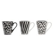 Henkelbecher DKD Home Decor Schwarz Weiß Kolonial Steingut Dschungel (360 ml) (3 Stück)
